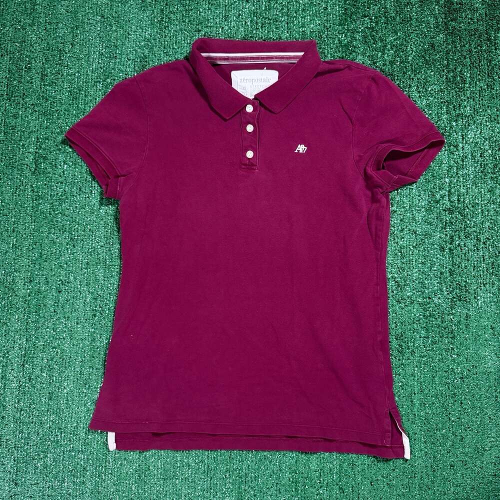 Y2K Aeropostale Women's Polo Shirt Boysenberry XL